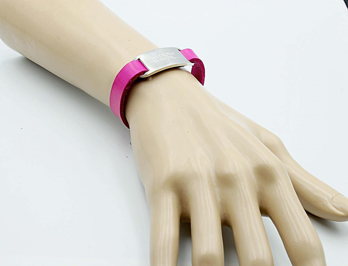 Hot Pink Inspirational Leather Bracelet Customised.