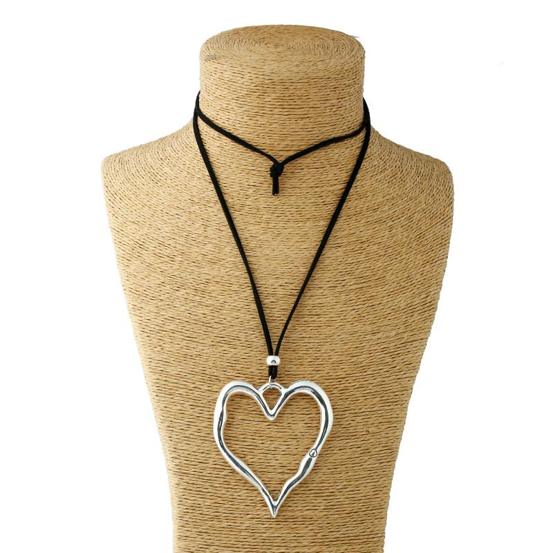 Heart Statement Long  Necklace - Abstract Design 