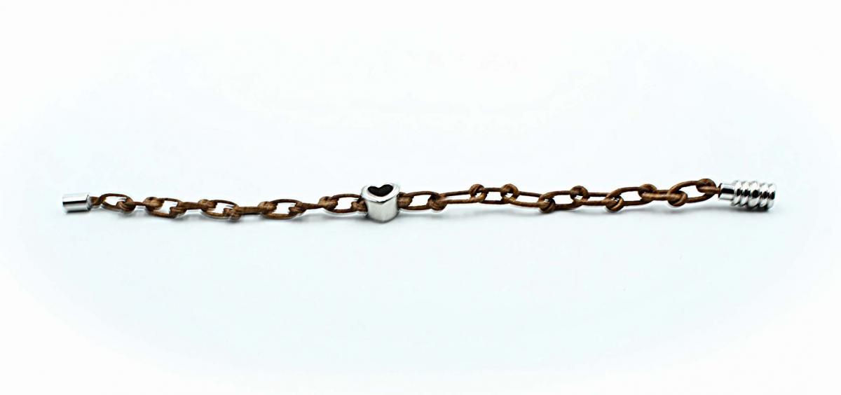 Latte Link Chain Leather Heart Bracelet