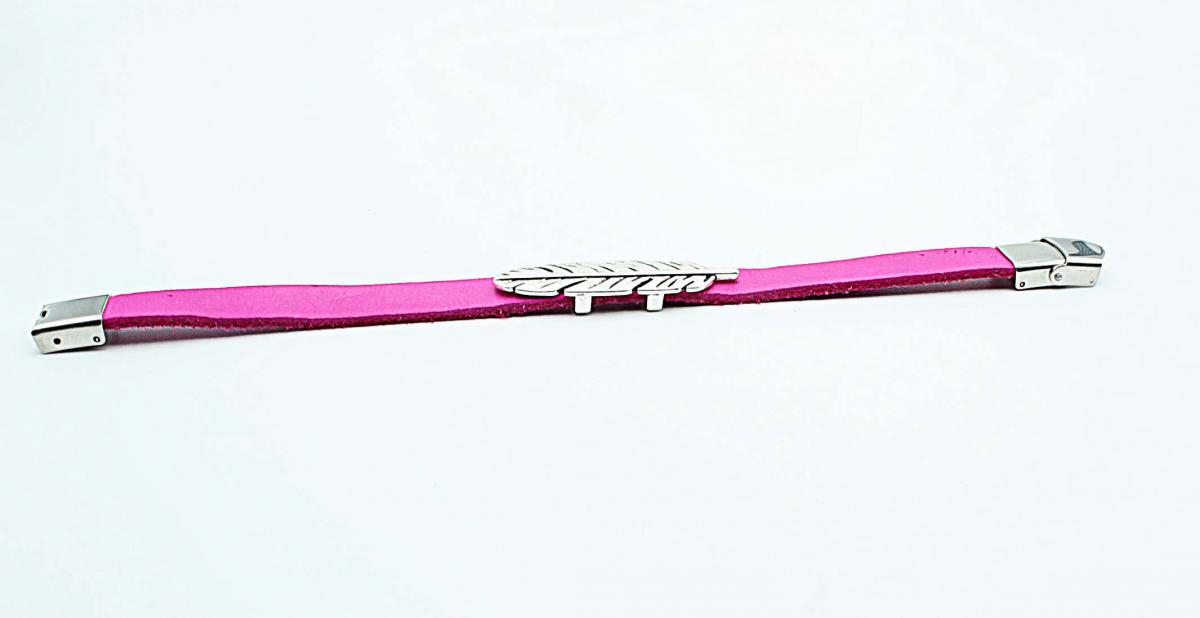 Feather Hot Pink Genuine Leather Bracelet