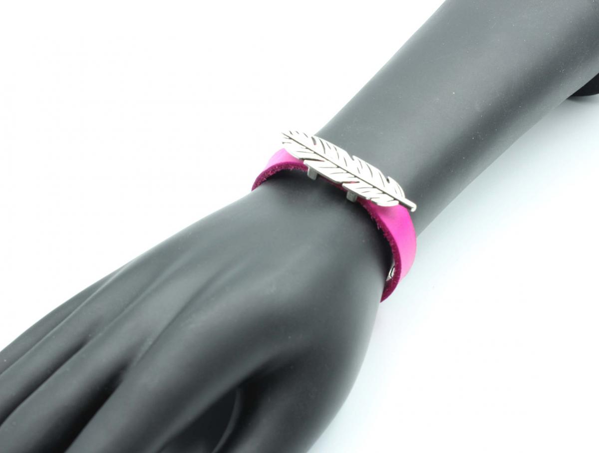 Feather Hot Pink Genuine Leather Bracelet