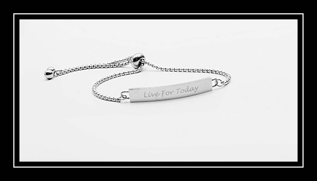 Live For Today Adjustable Bracelet In Stainless Steel