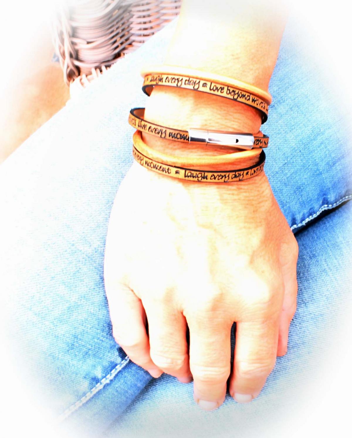 Wrap Around Double Layer Leather Inspirational Bracelet