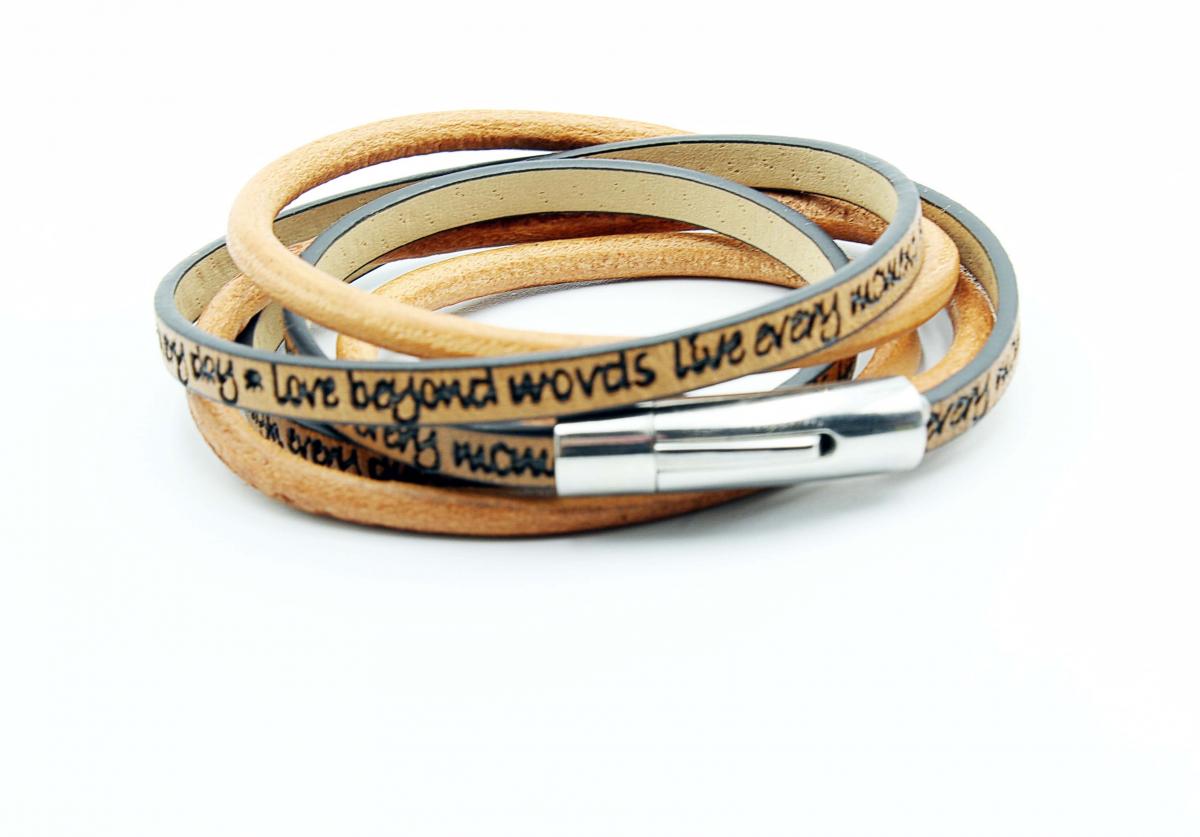 Wrap Around Double Layer Leather Inspirational Bracelet