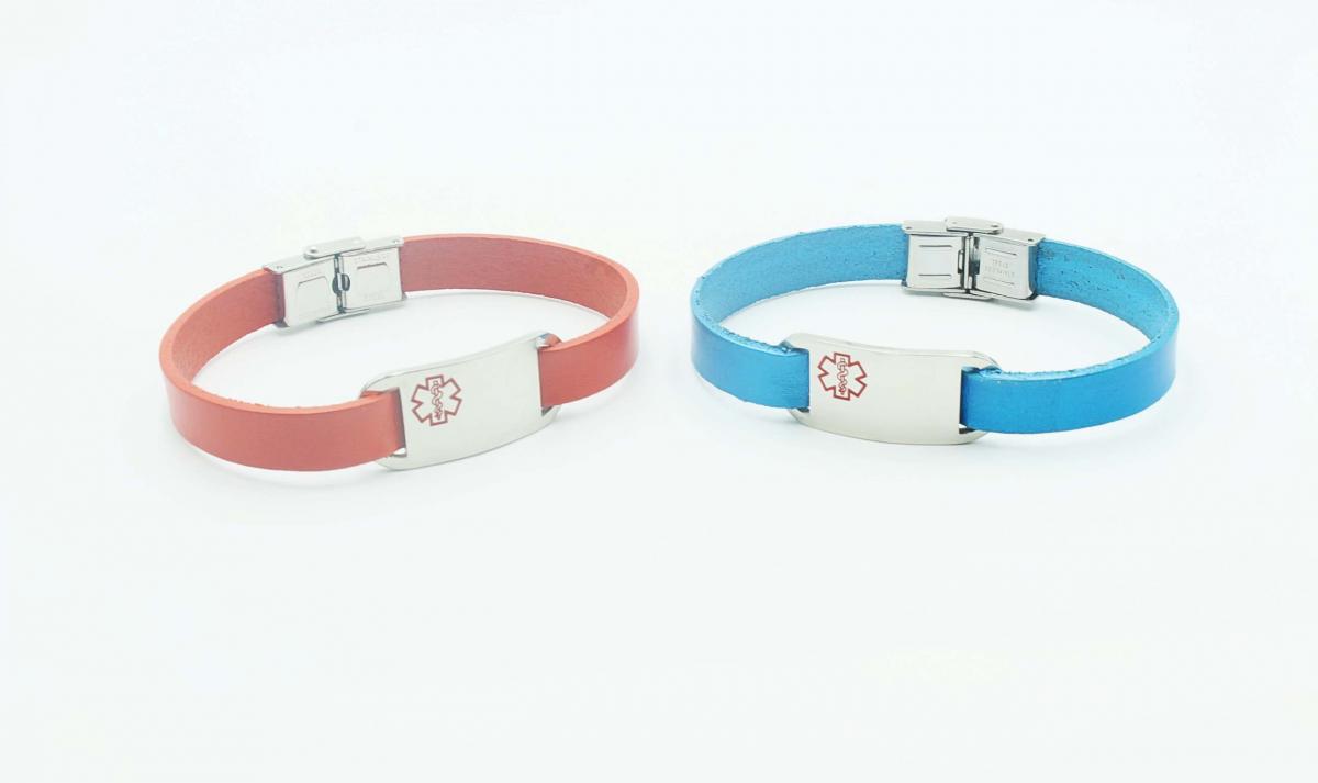 Medical Alert Vibrant Genuine Leather Bracelets - Customisable.