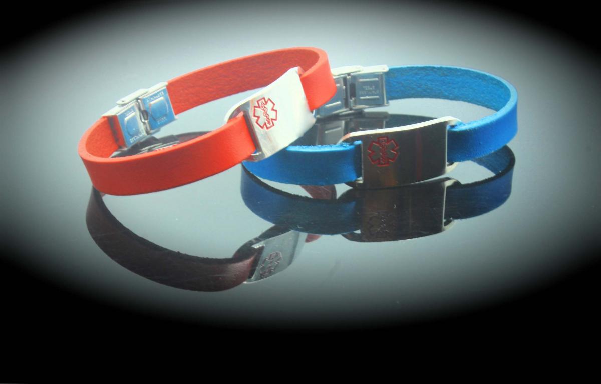 Medical Alert Vibrant Genuine Leather Bracelets - Customisable.