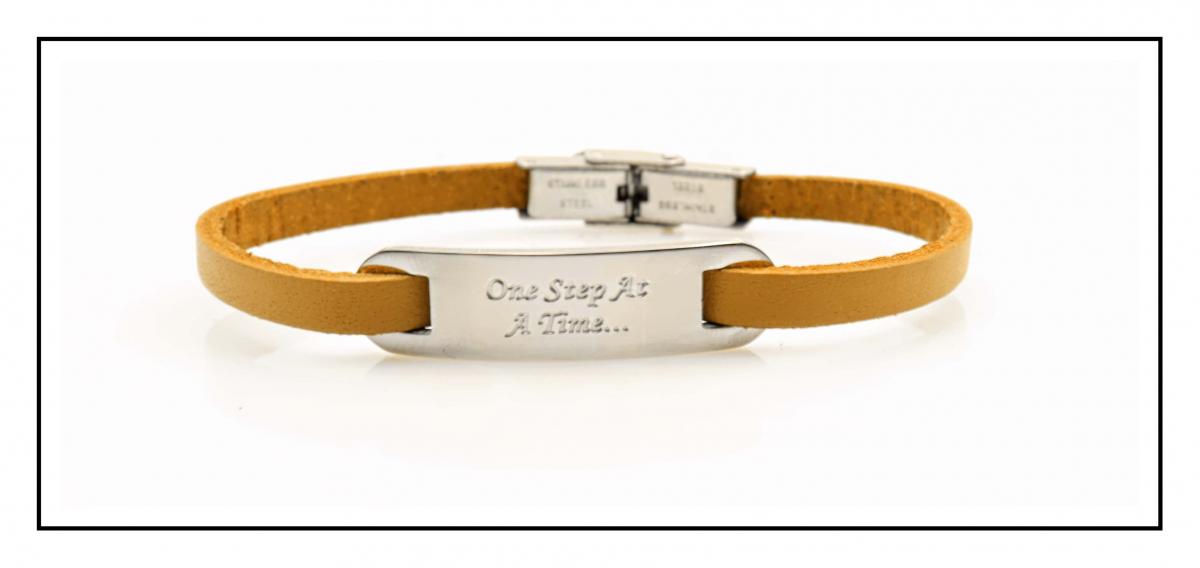 Inspirational Bracelet - Steel Natural Tan Leather & Steel Customised.