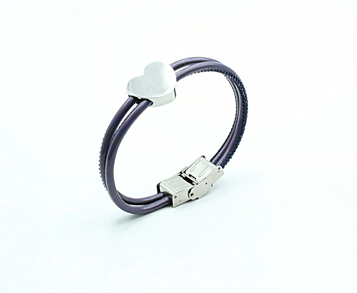 Neon Violet Leather Heart Bracelet 