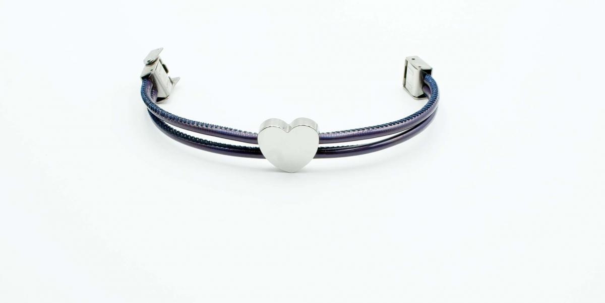 Neon Violet Leather Heart Bracelet 