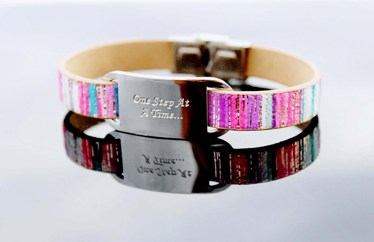 Inspirational Bracelet -Kaleidoscope Leather & Steel Customised.
