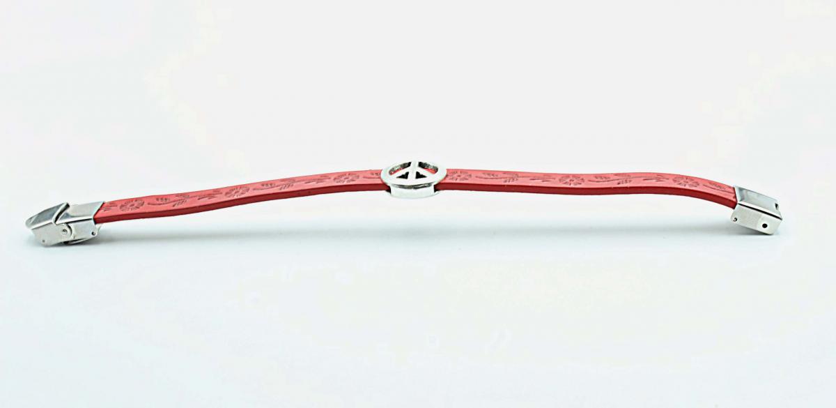 Peace Bracelet Red Dandelion Stamped Leather