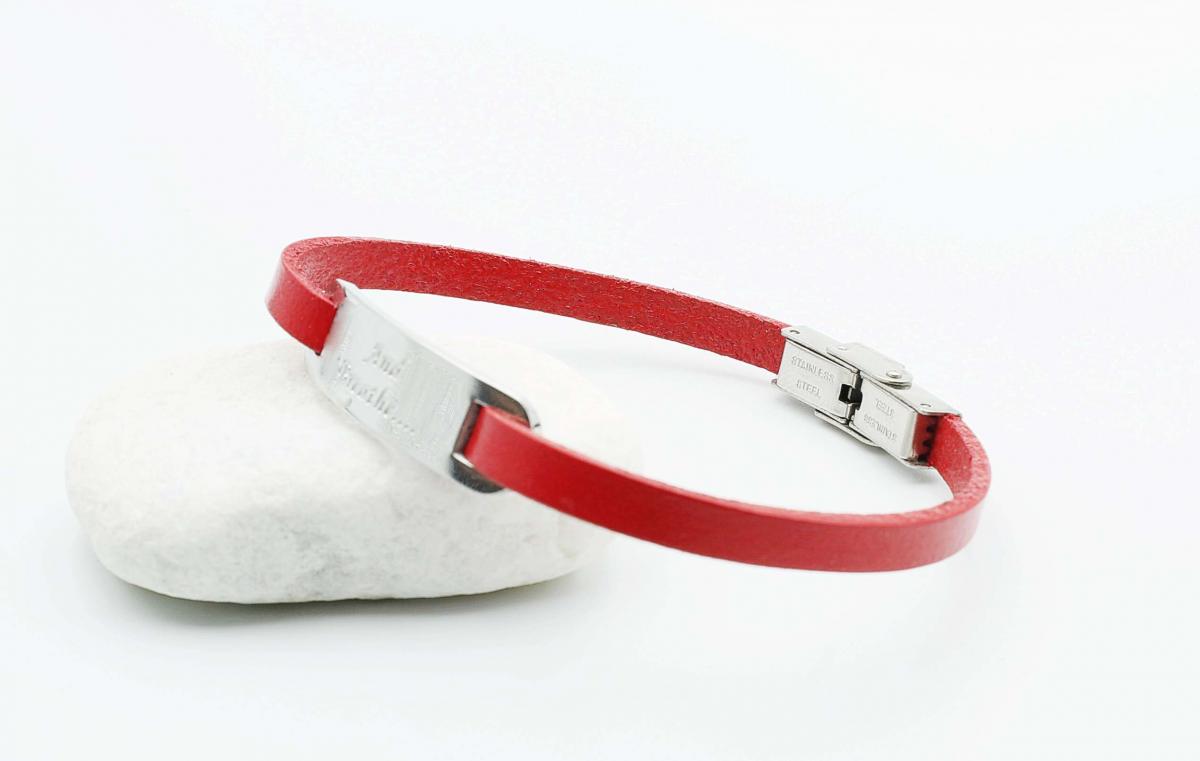 Inspirational Red Leather Bracelet - Genuine Leather Customised