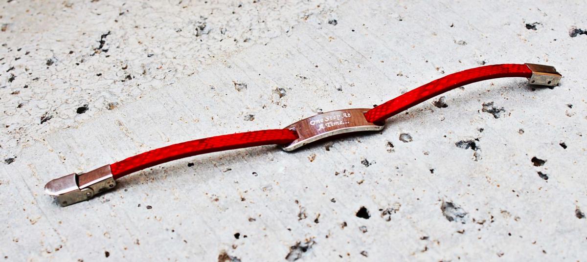 Inspirational Bracelet - Red Snakeskin Leather & Steel Customised.