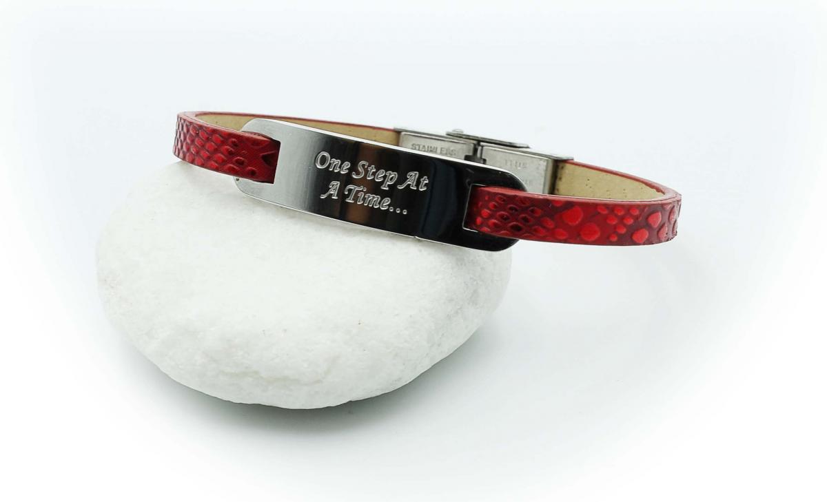 Inspirational Bracelet - Red Snakeskin Leather & Steel Customised