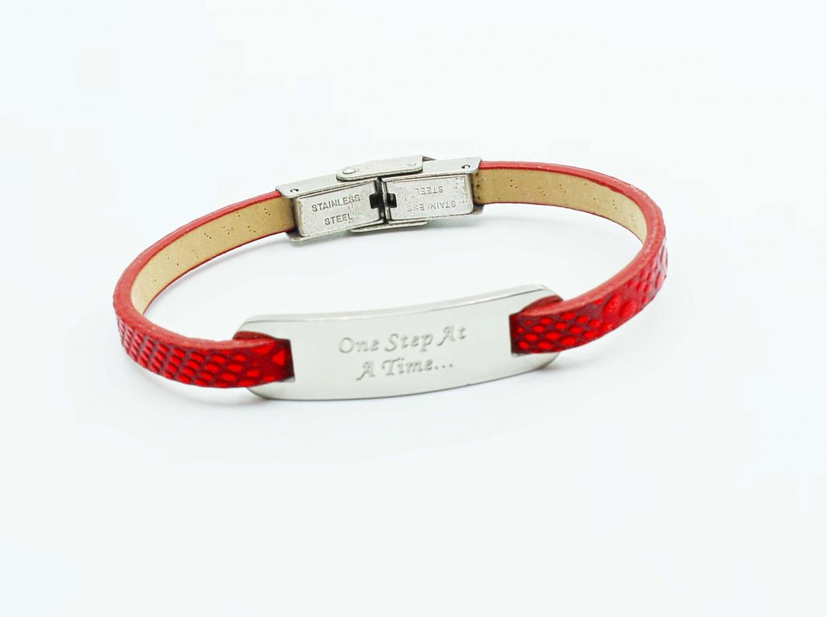 Inspirational Bracelet - Red Snakeskin Leather & Steel Customised.