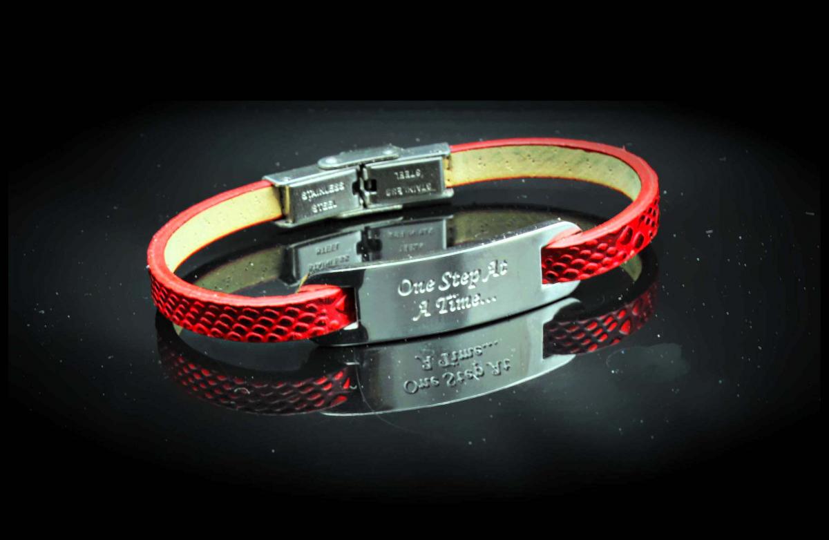 Inspirational Bracelet - Red Snakeskin Leather & Steel Customised.