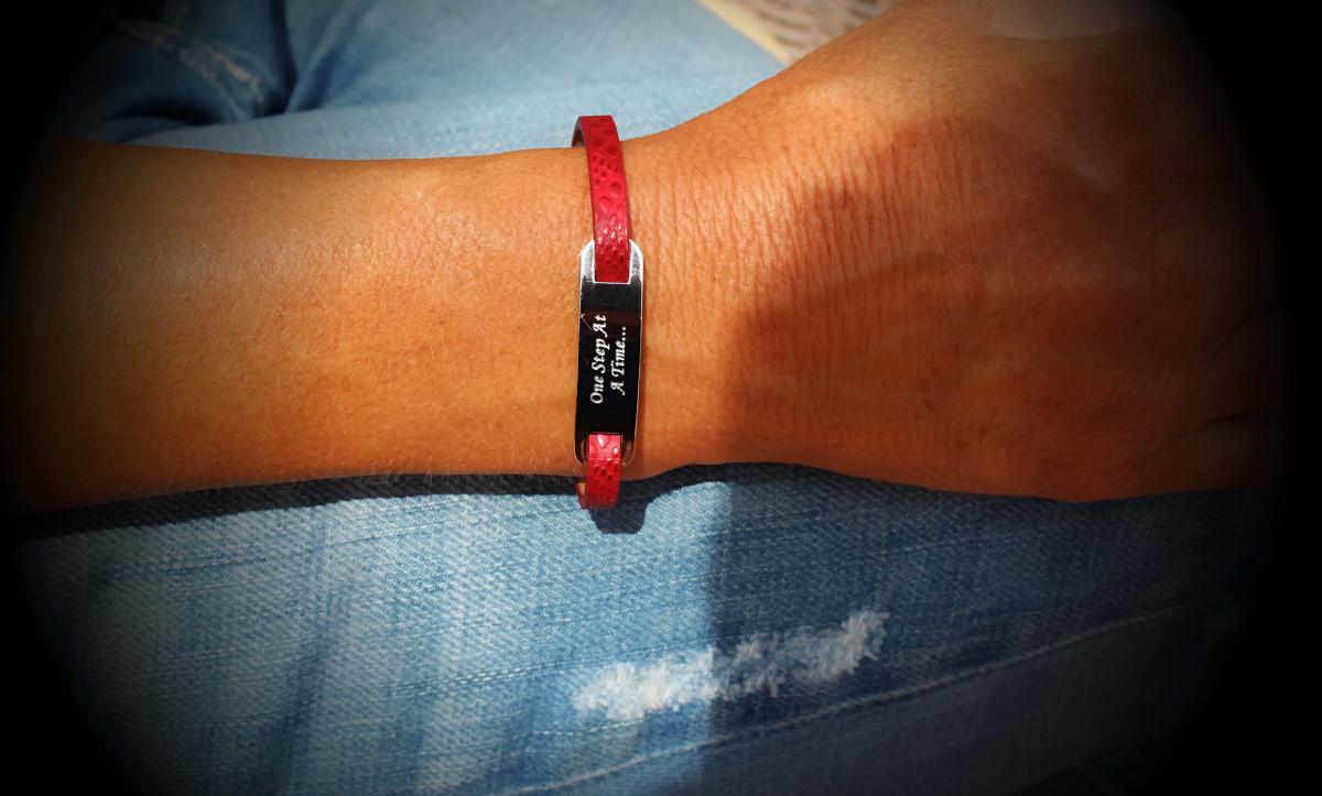 Inspirational Bracelet - Red Snakeskin Leather & Steel Customised.