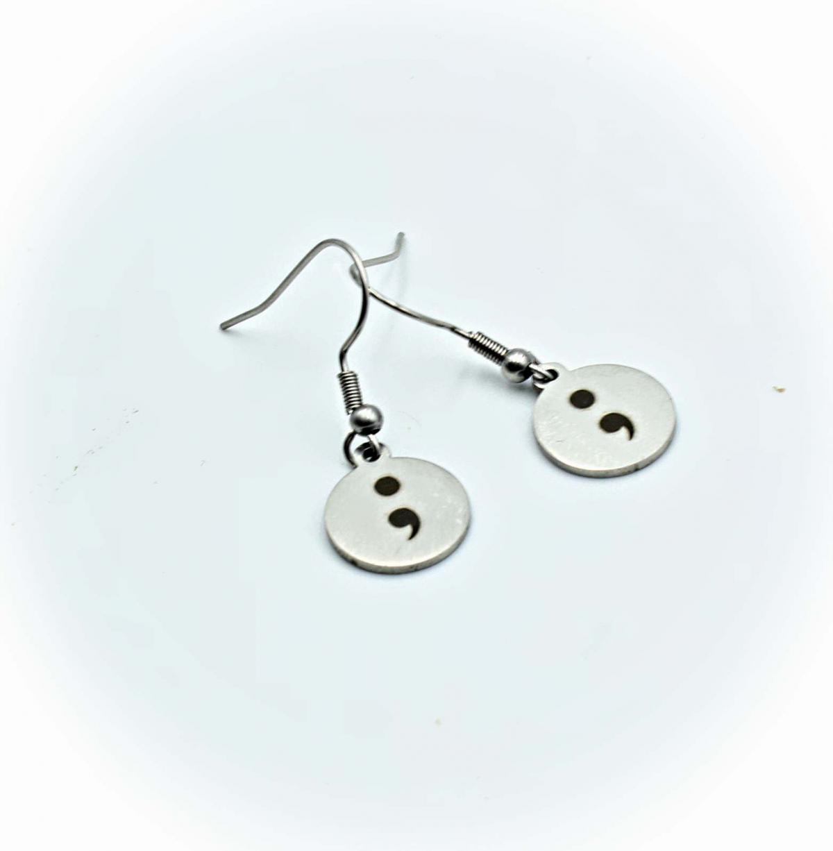 Semi Colon Mental Health Awareness Stainless Steel Earrings