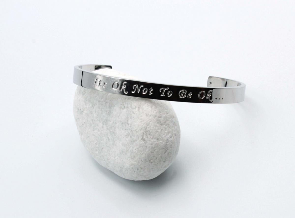 Silver Stainless Steel Cuff Bangle  With Your Chosen EWE Mantra