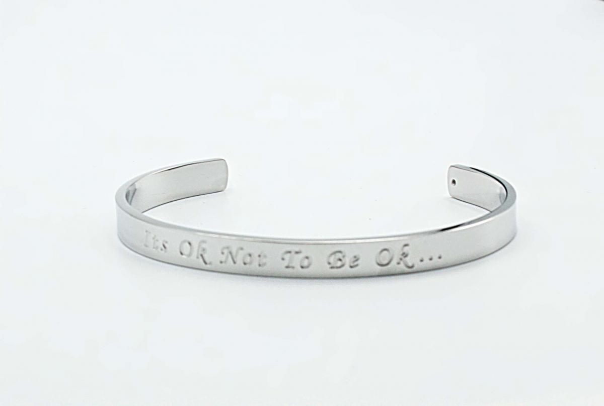 Silver Stainless Steel Cuff Bangle  With Your Chosen EWE Mantra