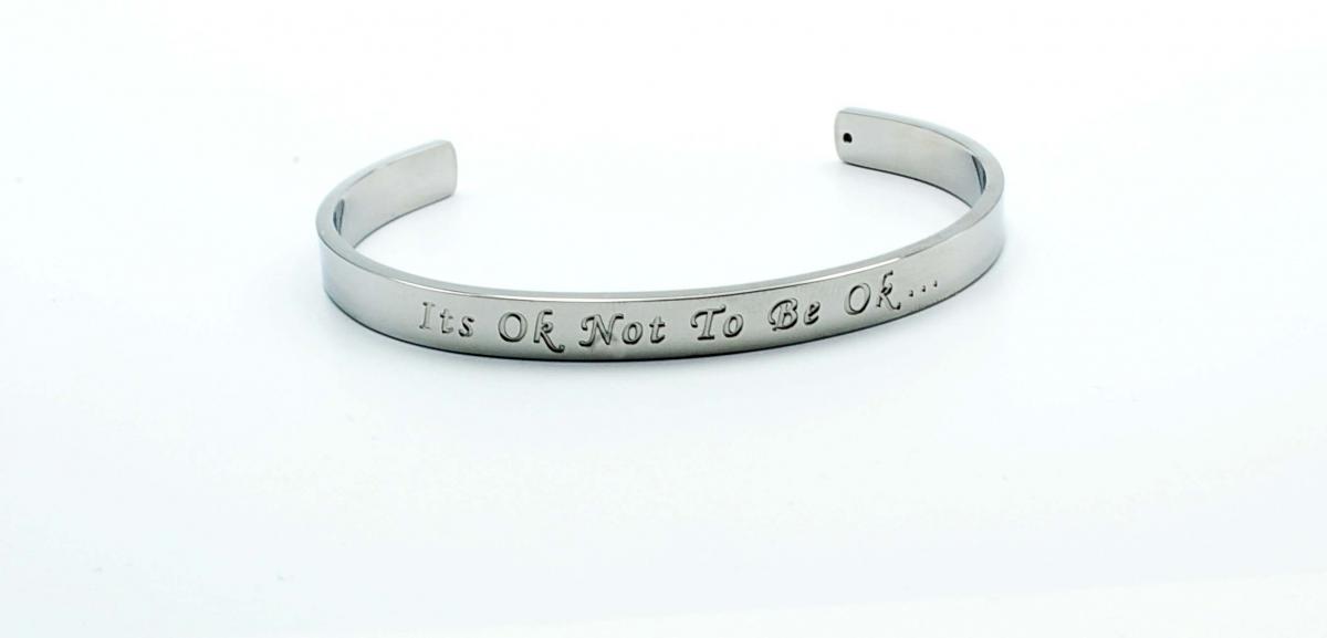 Silver Stainless Steel Cuff Bangle  With Your Chosen EWE Mantra