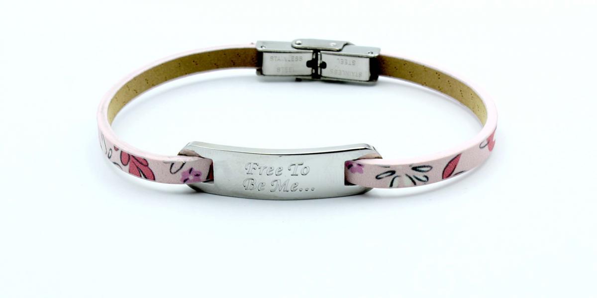 Inspirational Bracelet - Spring Flower Leather & Steel Customised.