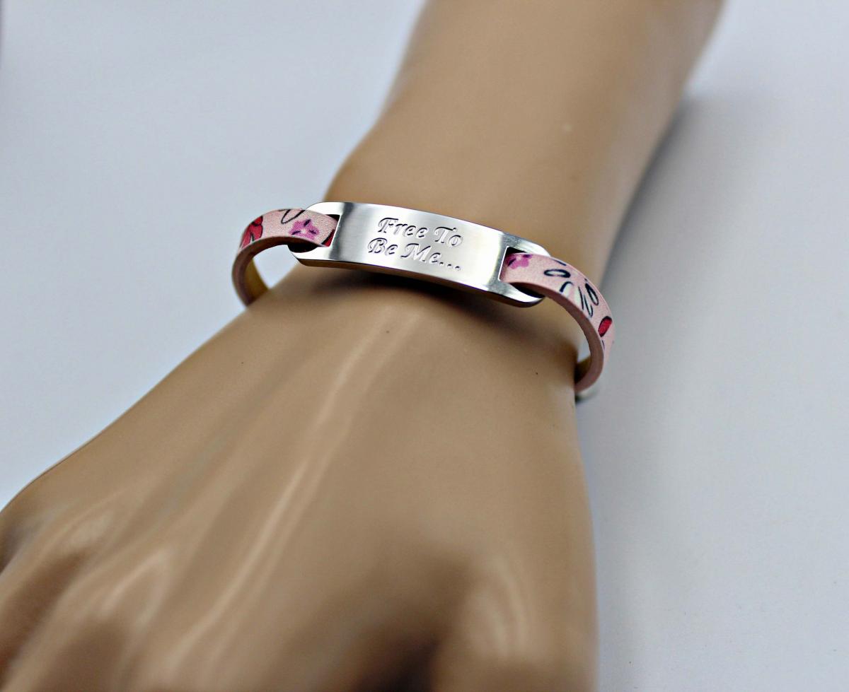 Inspirational Bracelet - Spring Flower Leather & Steel Customised.