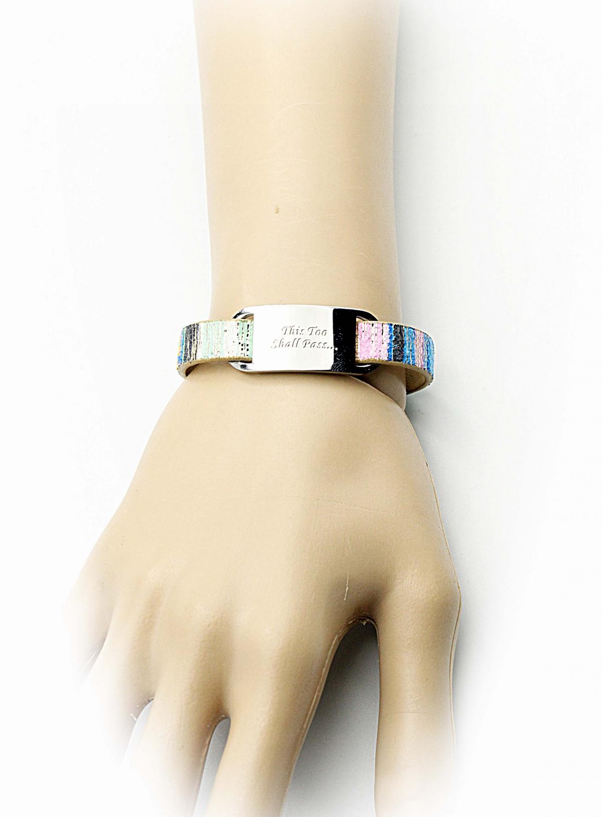 Inspirational Bracelet -Kaleidoscope Leather & Steel Customised.