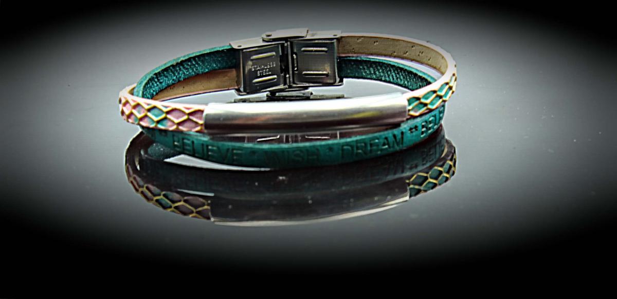 Double Layer "Wish Dream Believe" Leather Tube Inspiration Bracelet
