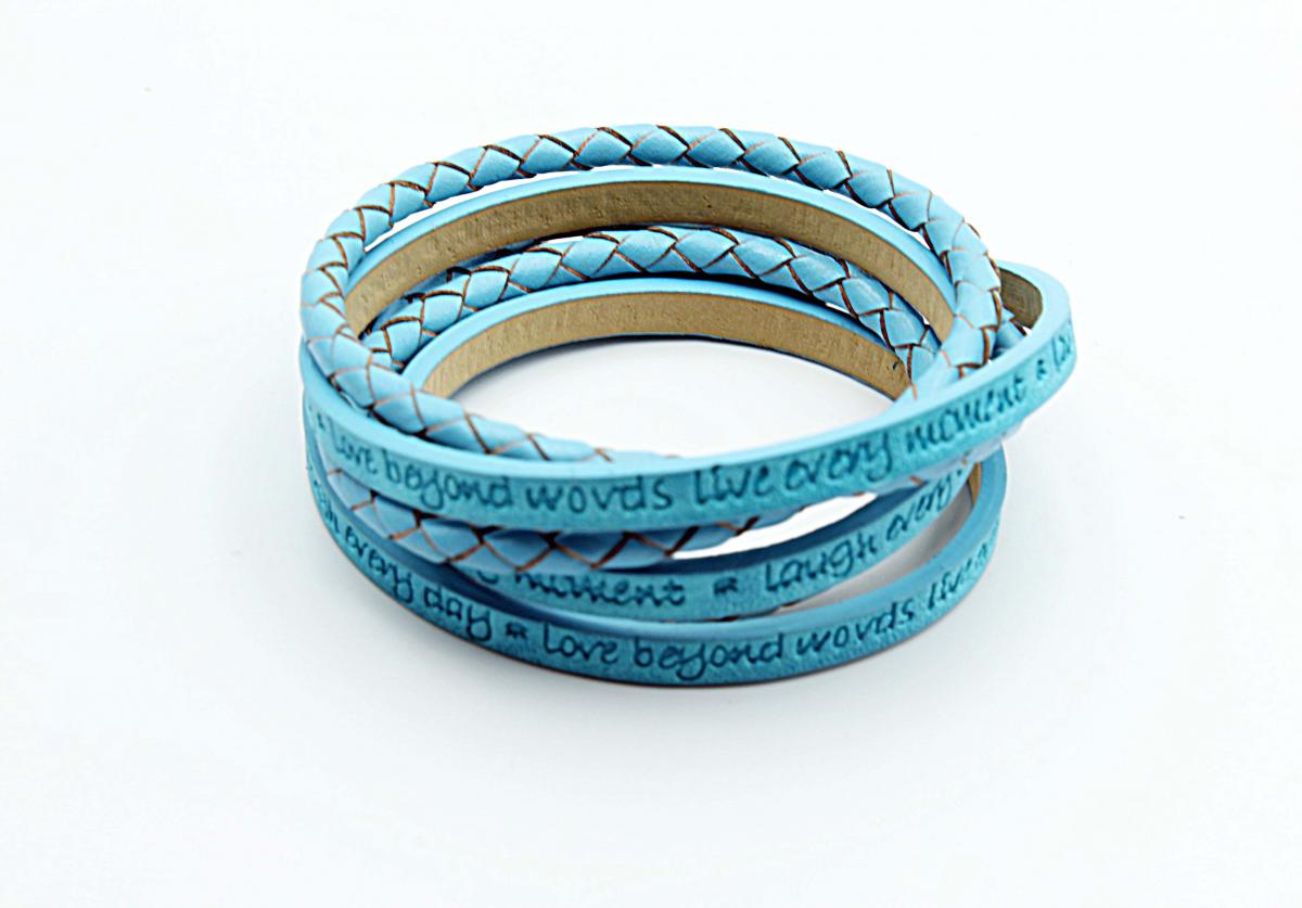 Wrap Around Double Layer Sky Blue Leather Inspirational Bracelet