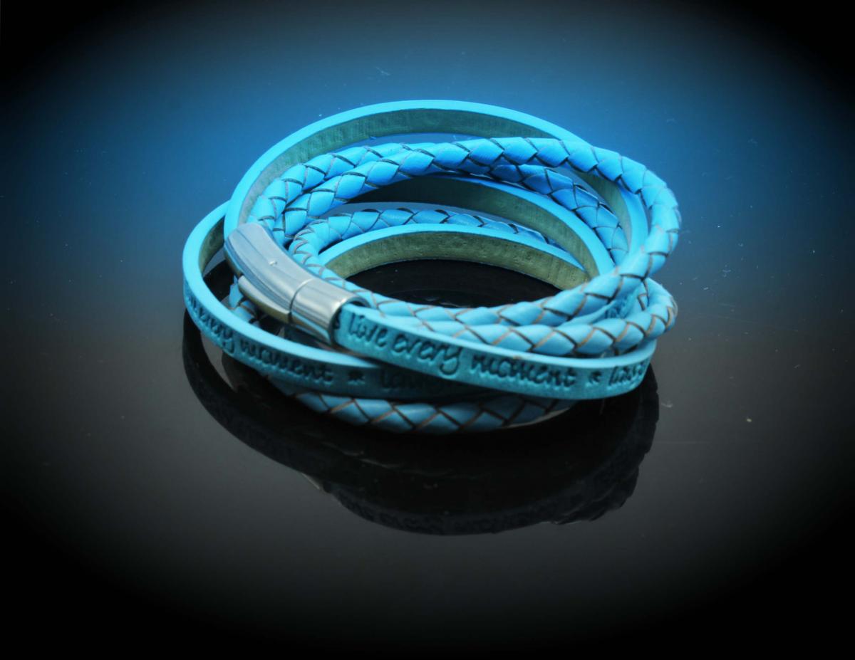 Wrap Around Double Layer Sky Blue Leather Inspirational Bracelet