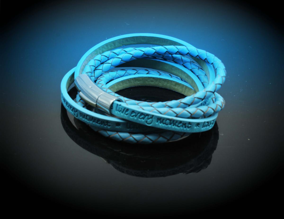 Wrap Around Double Layer Sky Blue Leather Inspirational Bracelet