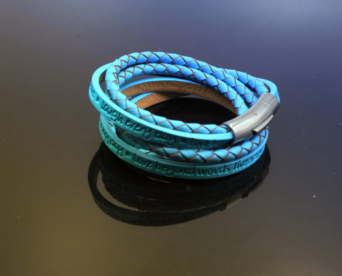 Wrap Around Double Layer Sky Blue Leather Inspirational Bracelet