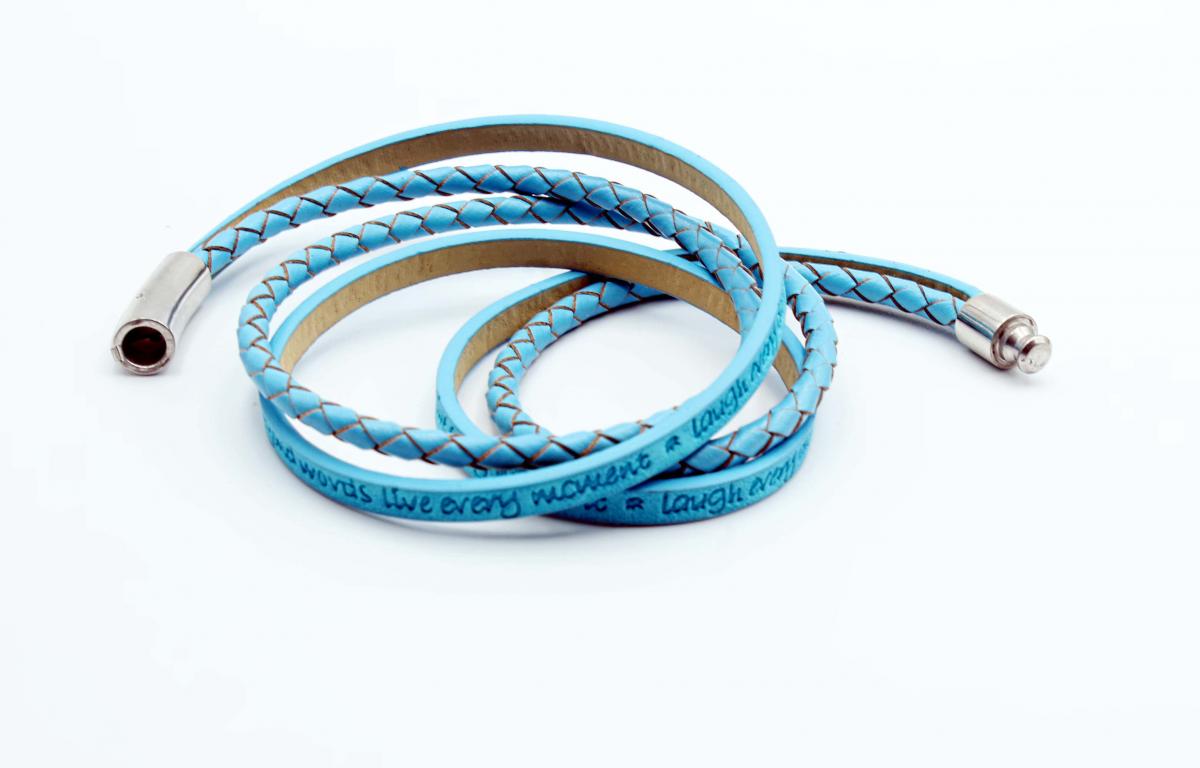 Wrap Around Double Layer Sky Blue Leather Inspirational Bracelet