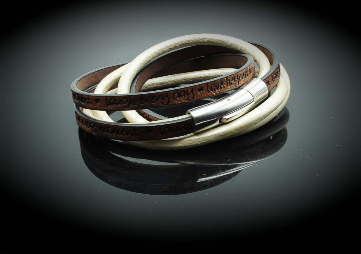 Wrap Around Double Layer  Coffee & Cream Leather  Inspirational Bracelet