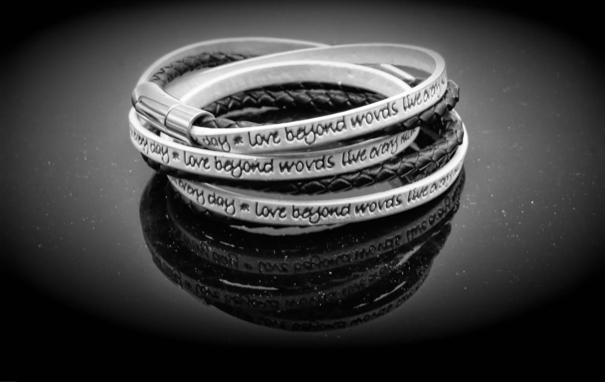 Wrap Around Double Layer Black & White Leather Inspirational Bracelet