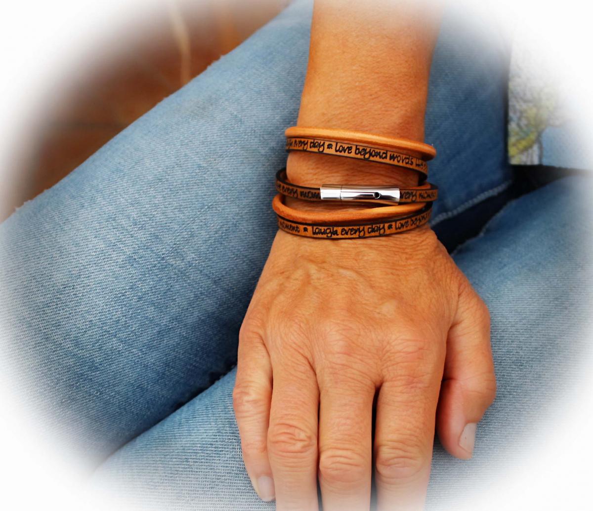 Wrap Around Double Layer Leather Inspirational Bracelet