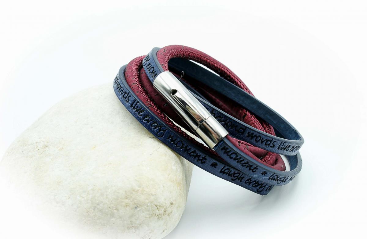 Wrap Around Double Layer Cork and Leather Inspirational Bracelet