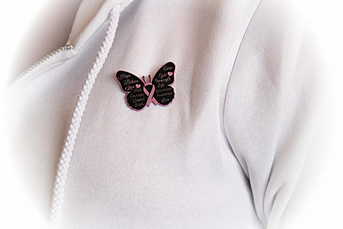 Butterfly Pink Ribbon Cancer Awareness Pin Badge
