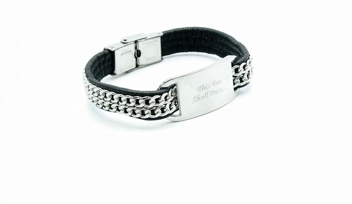 Double Chain Leather Inspirational Mantra Bracelet