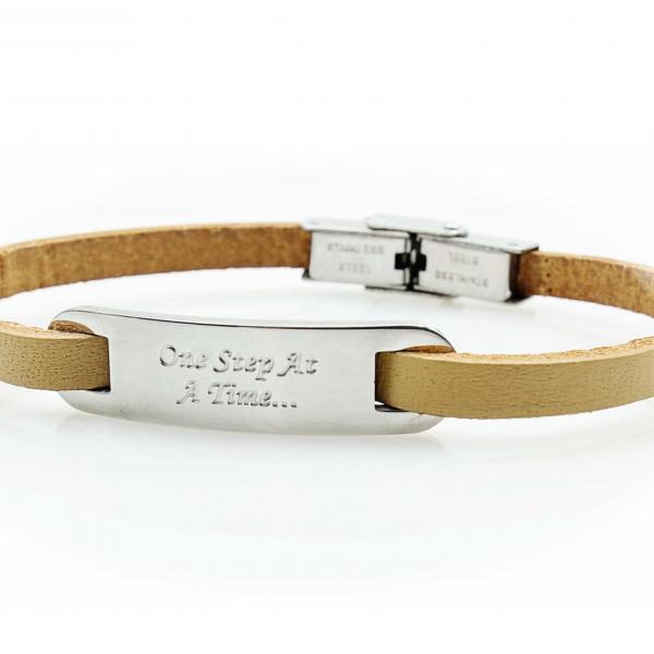 Inspirational Bracelet - Steel Natural Tan Leather & Steel Customised.