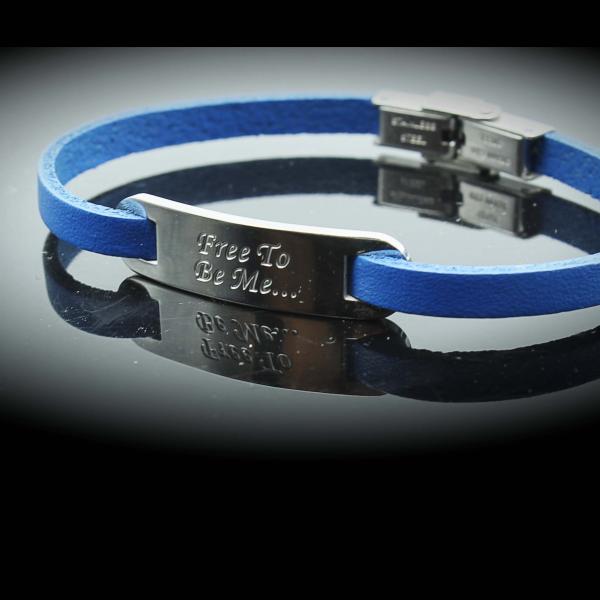 Inspirational Bracelet - Steel Blue Leather & Steel Customised.