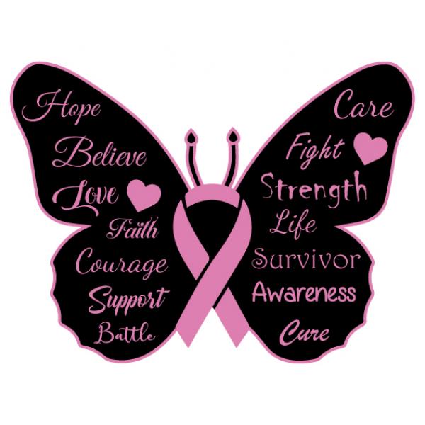 Butterfly Pink Ribbon Cancer Awareness Pin Badge