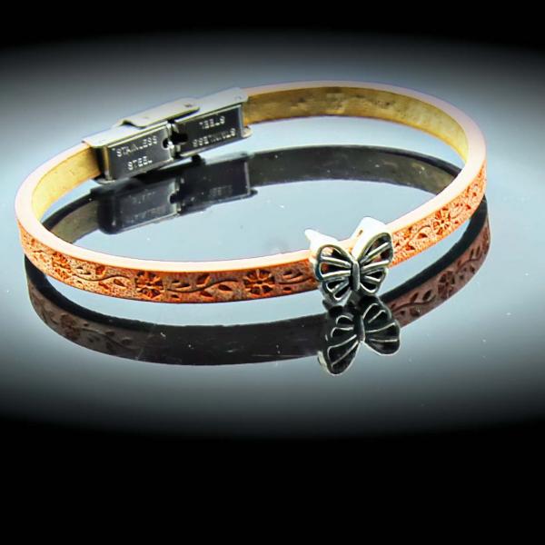 Butterfly Bracelet on Dandelion Etched Leather