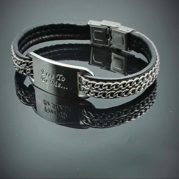 Double Chain Leather Inspirational Mantra Bracelet