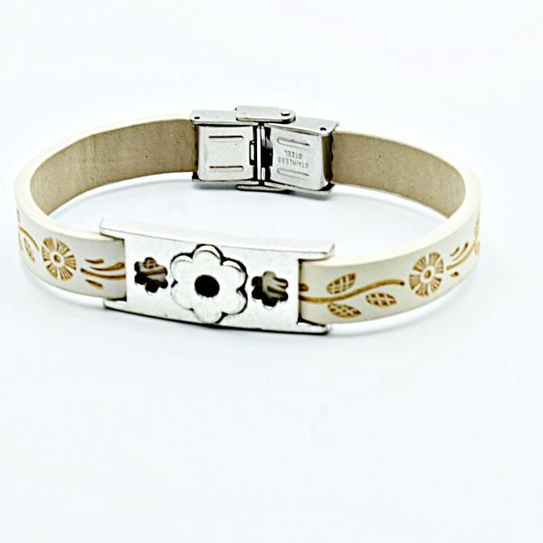 Flower Bracelet On Dandelion Stamped Leather