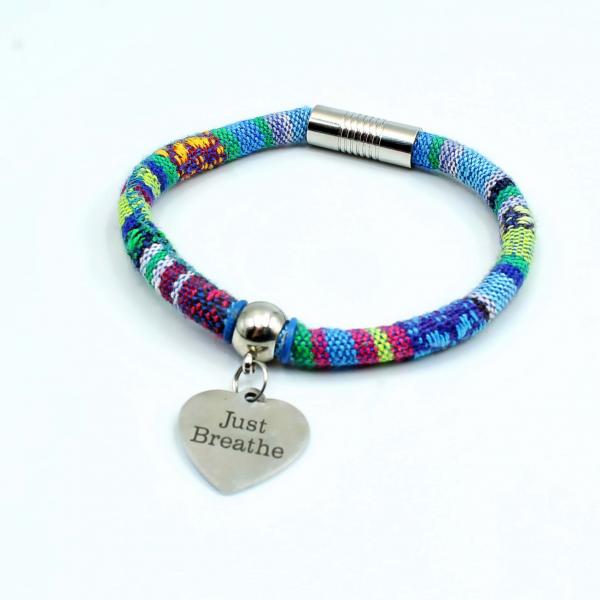 Ethnic Dangle Charm Inspirational Bracelet - "Just Breathe"