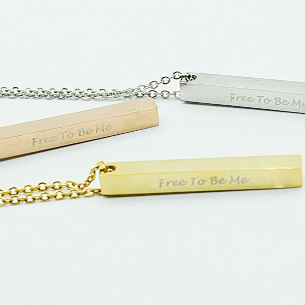 Inspirational Quote Ingot Bar Necklace - Free To Be Me