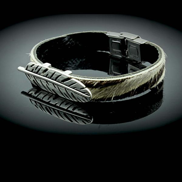 Feather Leather Bracelet - Hair On Zebra Design 