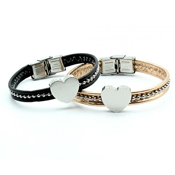 Chain Leather Heart Bracelet Stainless Steel